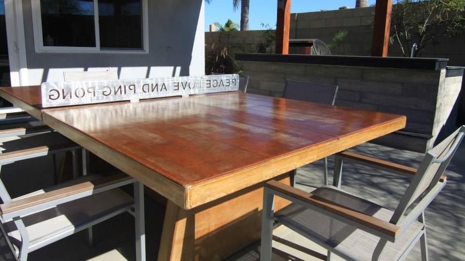 Backyard fine dining table and concrete table tennis table Backyard dining table and concrete ping pong table