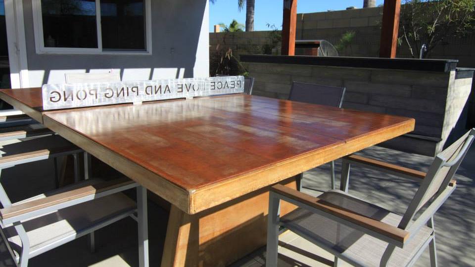 Backyard dining table and concrete ping pong table