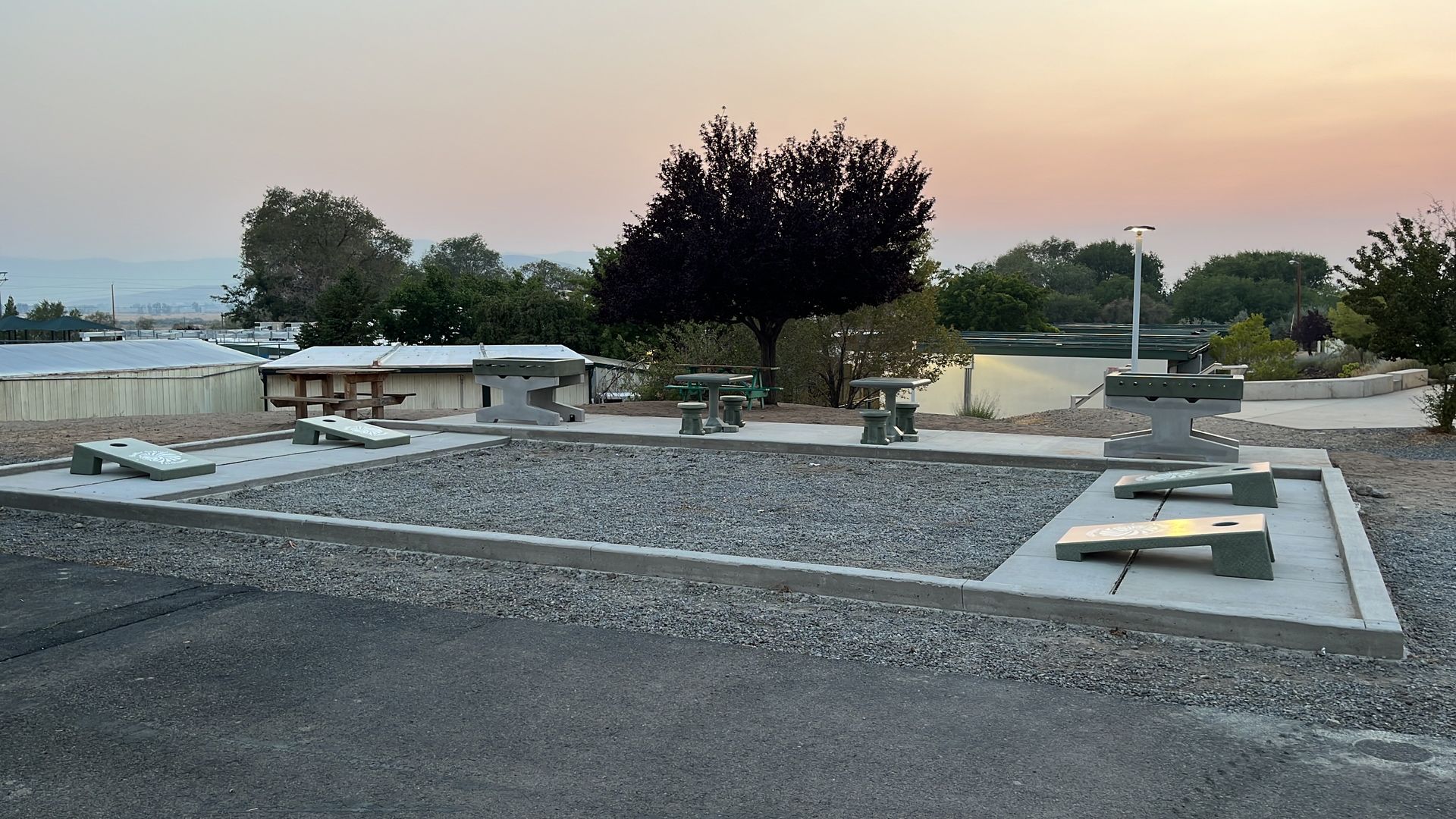 Cornhole Chess and concrete foosball at California High School