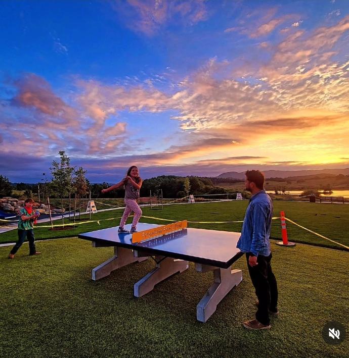 Concrete Table Tennis Table at Ford's Pond Sutherlin Oregon Fords Pond Sutherlin Concrete Ping Pong Table in the sunset.