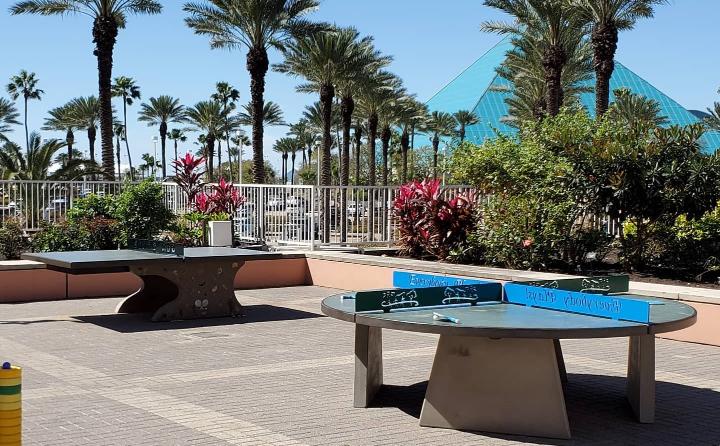 Round Four Way Concrete Ping Pong Table at resort