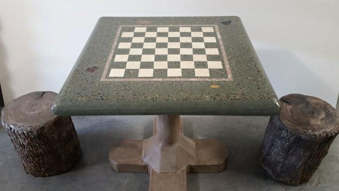 Stump Stool Concrete Chess Table Custom Concrete Chess Table and Stools