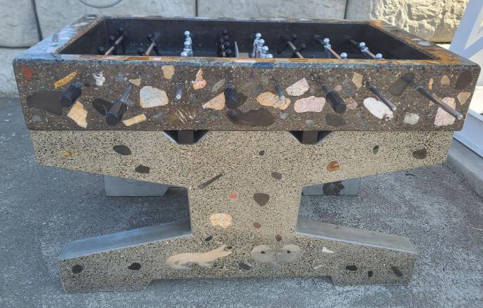 Custom Blinged Out Custom Concrete Foosball Table with Stone Glass and Aluminum inlays
