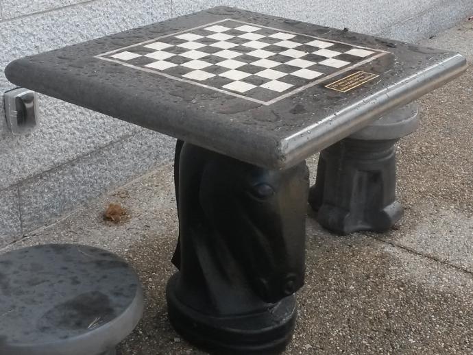 Concrete Chess Table with Knight base Knight Base Concrete Chess Table