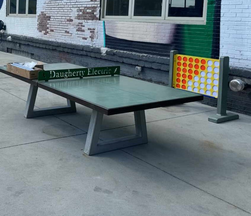Concrete Four in a Row Concrete Connect Four in Plaza with Concrete Ping Pong Table