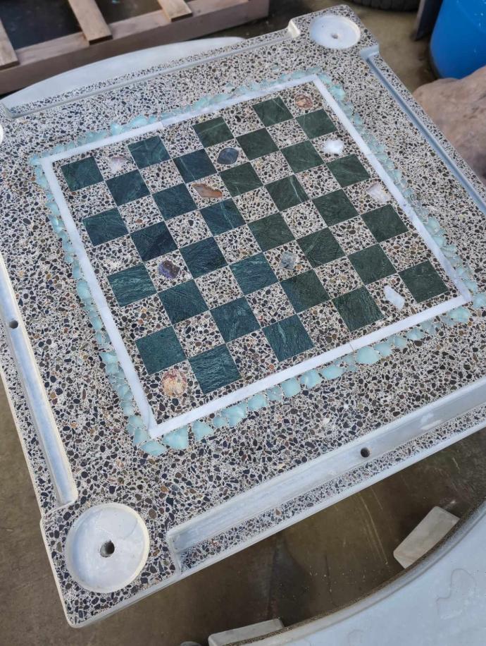 Concrete domino table with inlays Custom concrete domino table