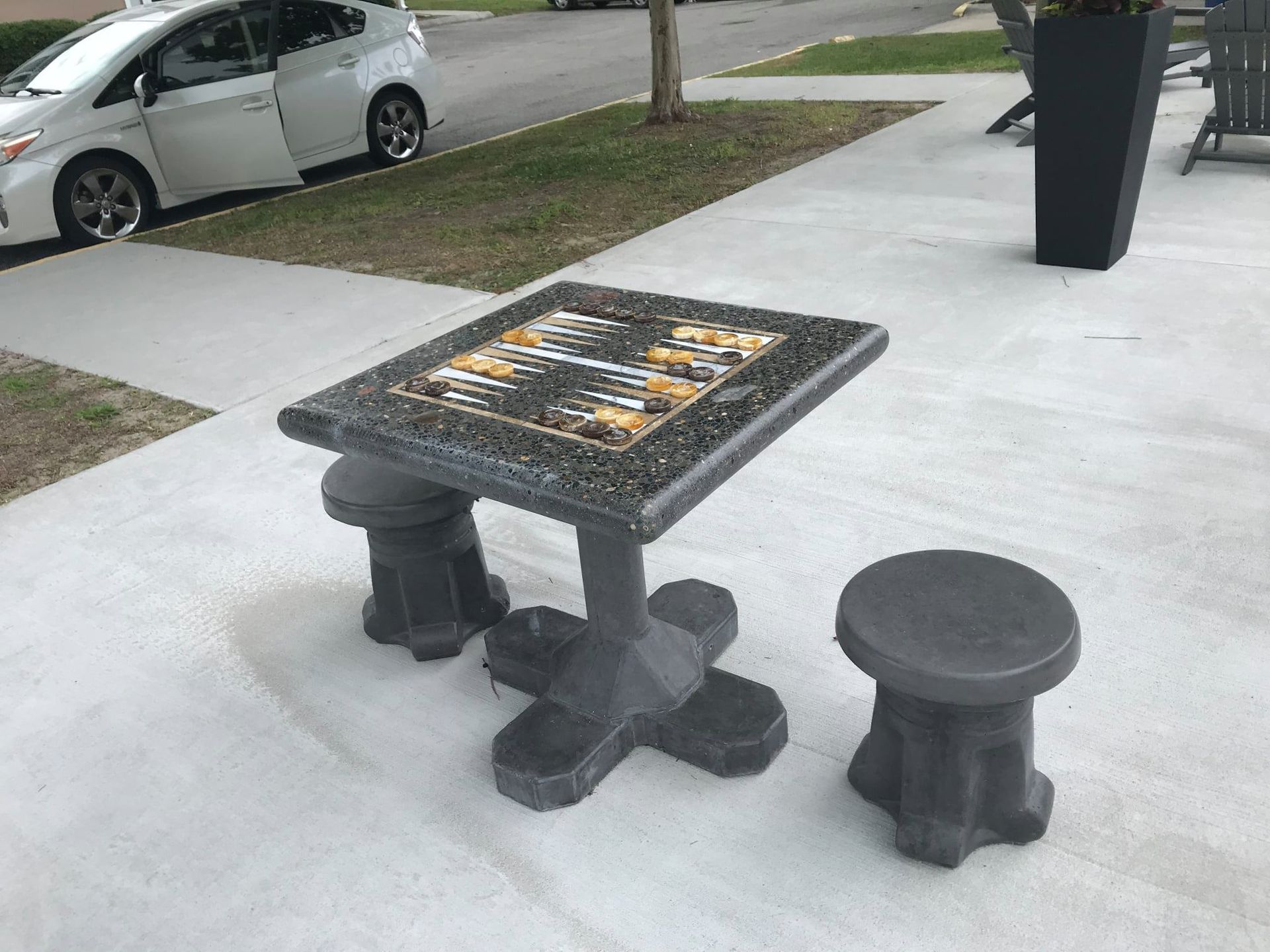 Freestanding Concrete Backgammon Table in neighborhood park