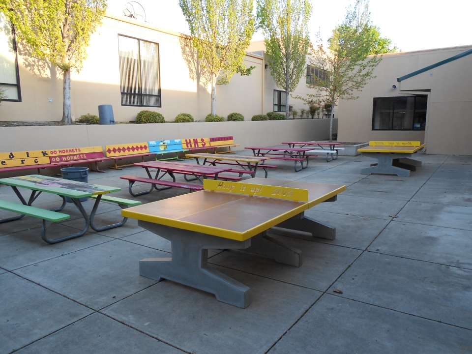 Two concrete ping pong tables at Hedrick Middle School
