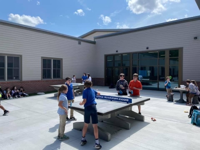 Permanent Concrete Ping Pong Table At a School Concrete Ping Pong Table in School Yard