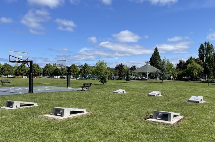 Banks Oregon Park Concrete cornhole boards