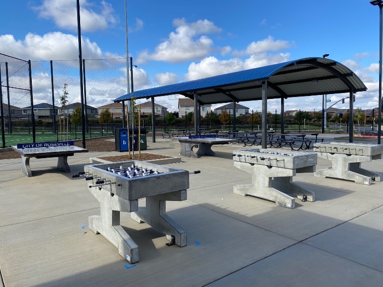 Outdoor concrete game tables in public park