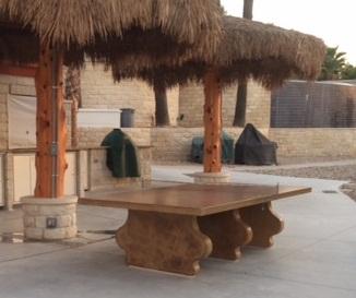 Florida home with concrete ping pong table tuscan leg dining table