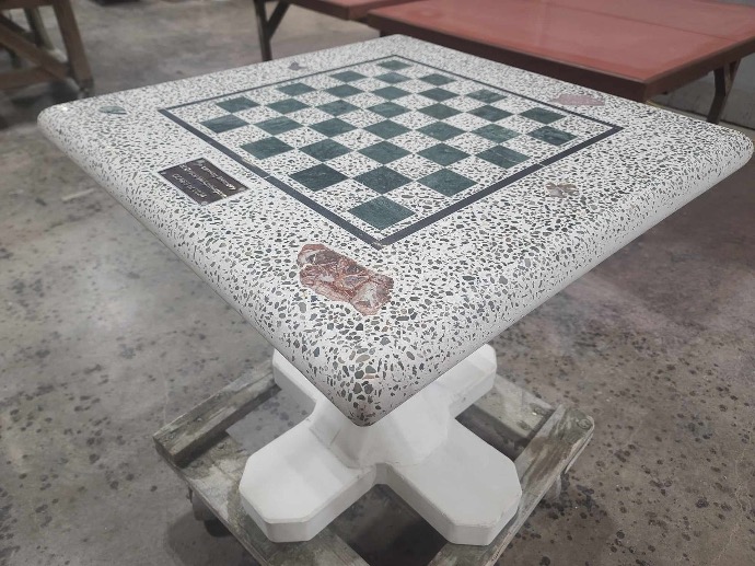 Custom concrete chess table for homeowner